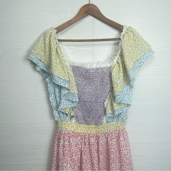 Stellah Womens Smocked Ruffle Mini Dress, Blue - Picture 3 of 9